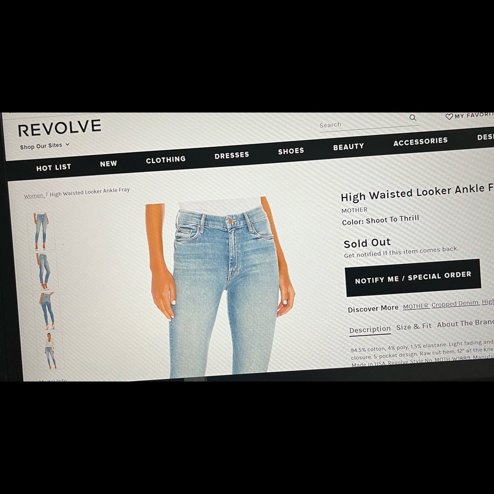 New without tags Mother High Waisted Looker Ankle Fray. Size 24